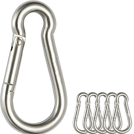 6-pack fjäderbelastade karbinhakar i rostfritt stål - 304 rostfritt stål