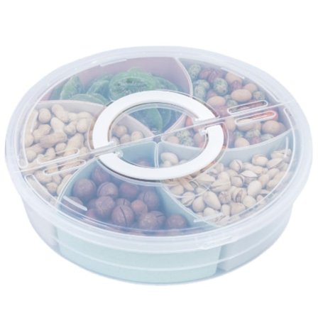 Snack-serveringsbrett med lokk, 12-tommers fruktbeholder, 5-roms rund forrettbrikke, delt plastmatbeholder, organiseringsplate for snacks
