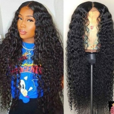 32-tums lockig peruk med små lockar och mittbena GAO246144 (25 cm * 15 cm * 5 cm, svart)