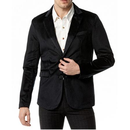 Slim Fit V-ringad sammetsjacka med två knappar för män Black L