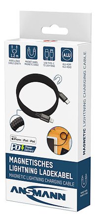 ANSMANN Ladekabel USB-C til lightning med magnetisk opprulling 120cm