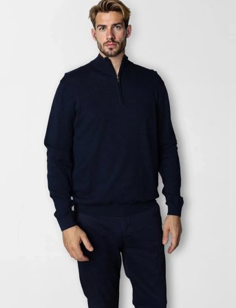 Clean Cut Copenhagen Claude Half-Zip Knit - Navy - XXL