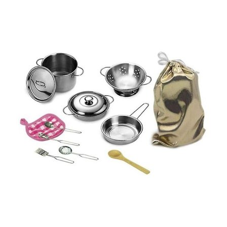 12-osainen leikkisetti kattiloilla ja paistinpannuilla - Simuloitu ruostumaton teräs - Leikkikeittiö