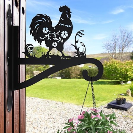 Plant Hanger Outdoor Iron Heavy Duty Ornamental Chicken Silhouette Wall Mounted Hanging Plant Bracket for Flower Pot Lantern Bird Feeder Wind Chime