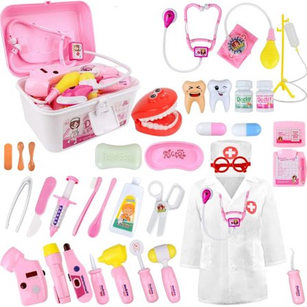 Taaperon lääkärileikkisetti, lääkäri-/hammaslääkäriroolileikkisetti stetoskooppilelulla 3–6-vuotiaille lapsille, lääkärileikkisetti
