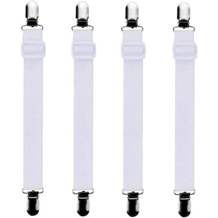 4 stk. (60 cm til 200 cm) Lagenstrammere Justerbart lagen, strammer, egnet til alle senge og madrasser, hvid