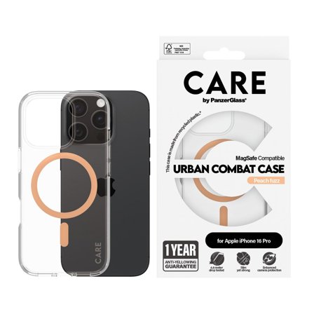 CARE by Panzer Flagship Case Transparent Urban Combat w. Peachy MagSafe iPhone 16 Pro PanzerGlass - High quality tempered glass screen protector