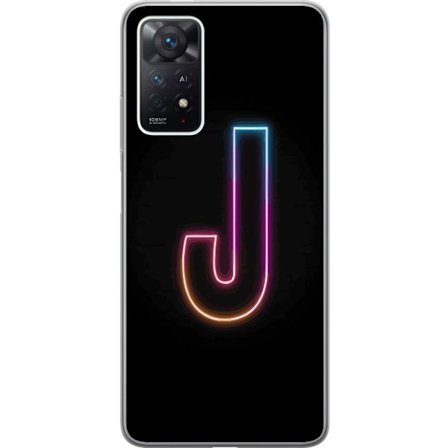 Kompatibelt Mobilskal till Xiaomi Xiaomi Redmi Note 11 Pro Minimalistisk neonbokstav J i färgskiftande ljus mot svart bakgrund