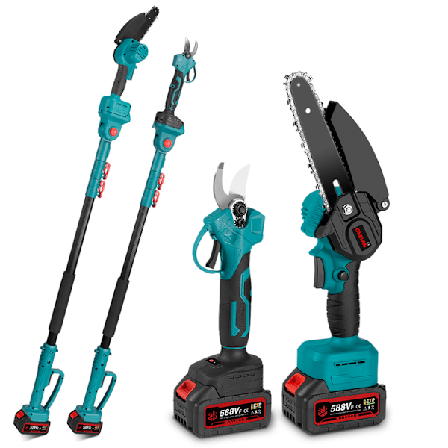 6" Motorsåg & 25mm Beskärare med 2m Teleskopstång Borstlös Sladdlös Kombinationssats med 2 Batterier