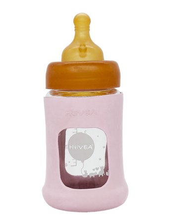 HEVEA Wide Neck Baby Glass Bottle With Sleeve 150Ml/5Oz Single-Pack - Pink - 150ML/5OZ