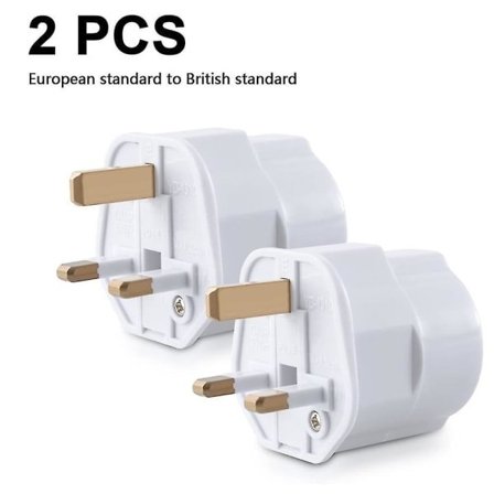 2x Reiseadapter Adapterkontakt for England - Reisekontakt Strøm EU til uttak - Reisekontakt Hvit_qudddd