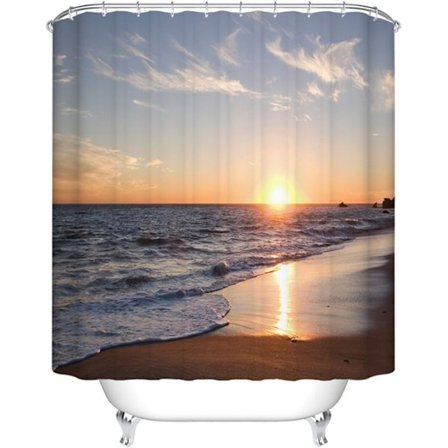 Duschdraperi med Strandtema, Havsvågor Solnedgångsmönster för Badrumsinredning