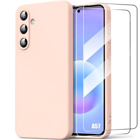 Cover til Samsung Galaxy A57 5G, Silikone Liquid Beskyttelse Anti-Ridser Rosa - 2 Tempered Glass