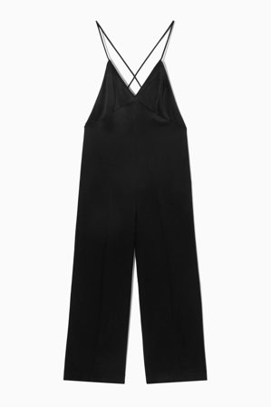 COS Women's Open-Back Satin Wide-Leg Jumpsuit Dress in Black