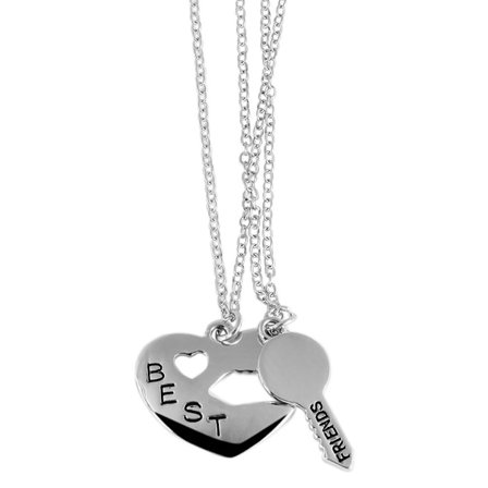 2 st Silver Halsband - Best Friends / Kompis - Hjärta & Nyckel
