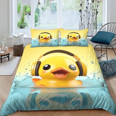 EKENOZ Sødt Dynebetræk med Ænder, Flerfarvet Sæt, 3 Dele, Luksus Blødt Dynebetræk, Dynesæt med Pudebetræk, Dobbelt