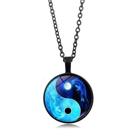 Yin Yang Tai Chi Halsband För Kvinnor Smycken Moon Dragon Cabochon Glashänge Fashion Statement Kristallhalsband Silver-1