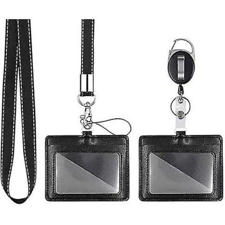 2 stk., Horisontal PU Læder ID-Badge Kort Holder Med 1 Klar ID-Vindue