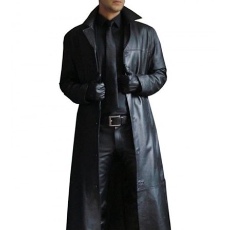 Herr Trenchcoat Fullängd Faux Läder Lång Kappa