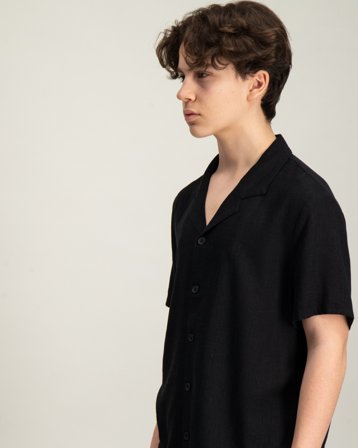 RYVLS Structure SS Linen Shirt Svart Skjortor Kille - Kids Brand Store