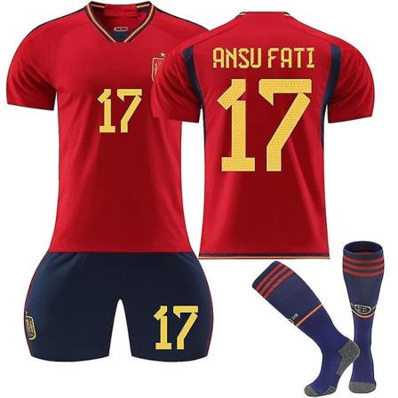 22-23 VM Spanien Hjemmefodboldtrøje nr. 9 Gavi Fodboldsæt Børn Voksen 22 23 ANSU FATI 17 Kids 22(130-135CM)