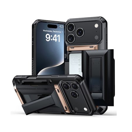 Mobilskal för Ny Telefon med Dold Randig Glidande Korthållare & Ställ, Halkskyddande Stötsäkert Skal (17/17 Air/17 Pro/17 Pro Max)