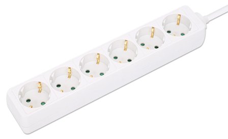 Manhattan MH Power Strip, 6-Sockets, German Type, Without Switch, Whit