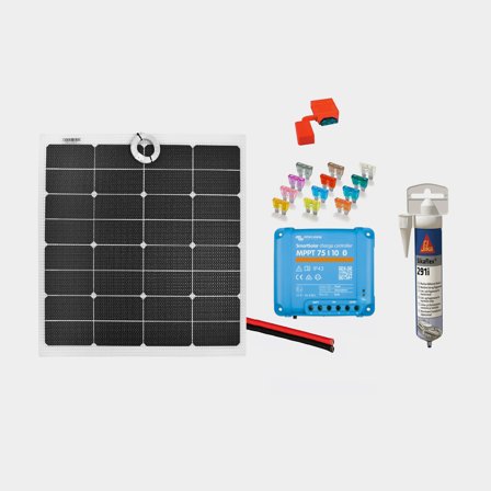 Kit de panel solar para instalación fija Juni Solar Flush Mounted Cable, 40 W, monocristalino, flexible, 12 V, 570 x 410 x 3 mm, con regulador MPPT (