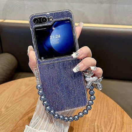 Til Samsung Galaxy Z Flip 6 Etui med Perle Armbånd, Vandbølge Mønster Tyndt PC Stødsikkert Beskyttelsesdækning Til Kvinder Piger