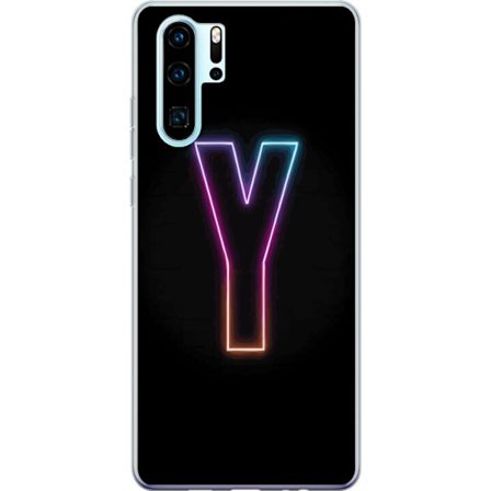 Kompatibel Mobilcover til Huawei Huawei P30 Pro Minimalistisk neonbogstav Y i farveskiftende lys mod sort baggrund