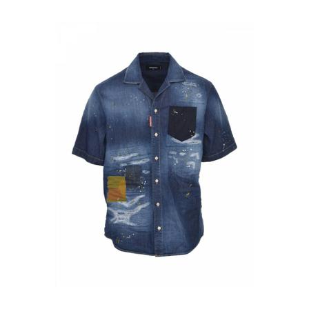 Dsquared2 Camo Patch Bowl Shirt Blå, Herre Skjorter