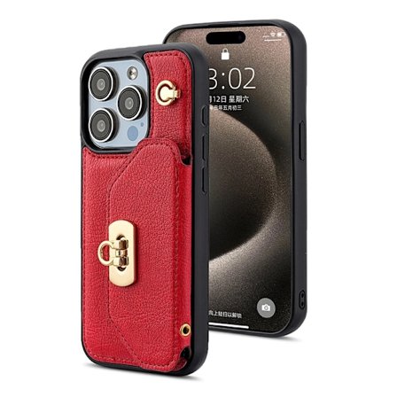 Fodral för iPhone16promax röd budväska kortplats axelremsväska mini