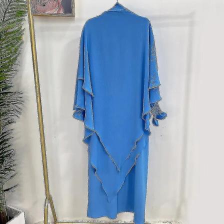 Ramadan Eid Muslimsk Kvinna Jilbab 2-delad Abaya med Hijab Lång Khimar Niqab Set Överhuvudtaget Böneklänning Islam Outfit Djellaba Burka blått set XS-