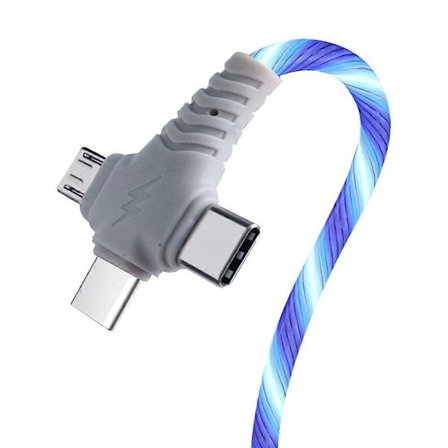 1 st Lysande USB-kabel 3 i 1 2 i 1 LED Micro USB Type C 8pin laddningskabel för mobiltelefon