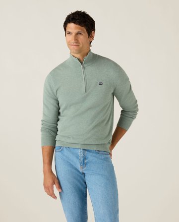 Lexington Baumwoll-halbzip-strickpullover, hellgrün meliert