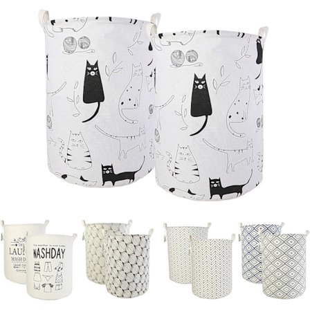 2 STK 50*40CM Vaskekurver, Sammenleggbare Vaskekurver Stor Stoffoppbevaringsboks Vaskekurv for Organisering av Barnerom, Leker, Klær (Katt, 50*40CM)