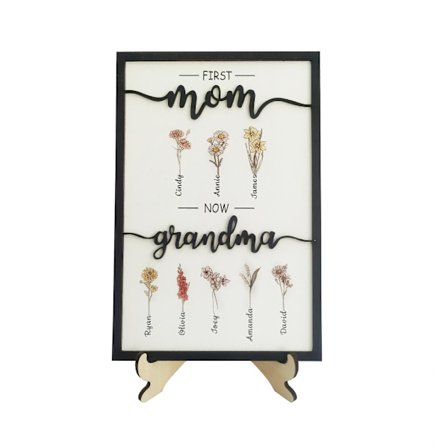 Mors dags gaver til mor, bedstemor gaver, måneds blomst træplade med stativ, personlige bedstemor fødselsdagsgaver fra børnebørn, morgaver fra datter