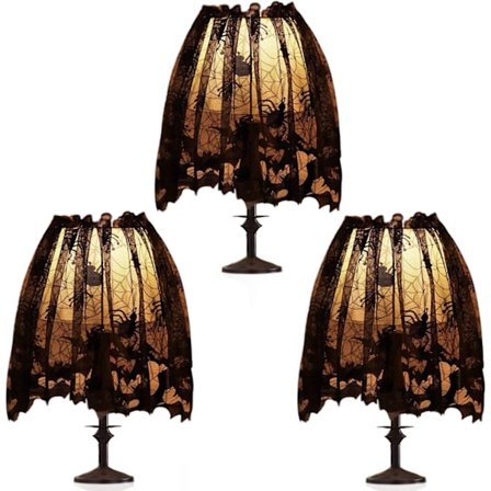 Partyprops 3 st Halloween Lampskärm Skydd Dekoration, Svart Spetsband Spindelväv Lampskärmar Skydd Topp för Festdekor, 20*60in