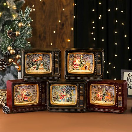 Julemusik sne vandfyldt TV natlys gave ornamenter julepynt musikboks 1 stk