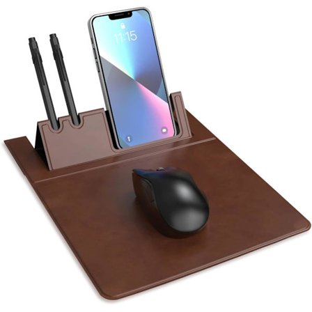 Musemåtte med penneholder, PU læder musemåtter med telefonholder, små musemåtter til bærbar computer, bærbar trådløs musemåtte, slanke computer 