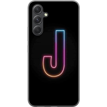 Kompatibel Mobilcover til Samsung Samsung Galaxy S24 Minimalistisk neonbogstav J i farveskiftende lys mod sort baggrund