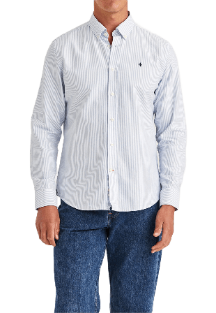 Morris Oxford Striped BD Shirt Skjortor Herr Blå XL