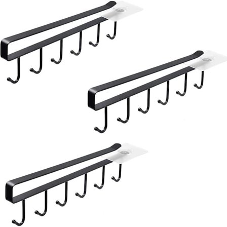 3-pack förvaringskrokar för koppar, vinglas, köksredskap, bälten och halsdukar, hängande krok under skåp utan borrning