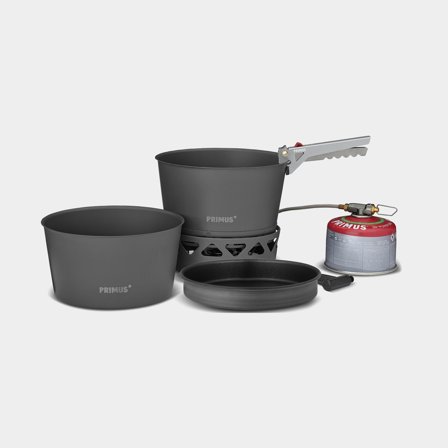 Gas stove / camping stove Primus PrimeTech Stove Set II, 2000 W, with piezo igniter + 2 saucepans (2 x 2.3 liters) + frying pan + pot gripper, Without