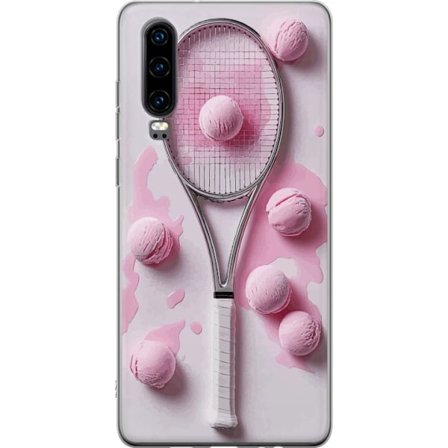 Kompatibel Mobilcover til Huawei Huawei P30 Rosa glaskugler og tennisketsjer i et kreativt stillbillede med legende popfølelse og moderne design, der