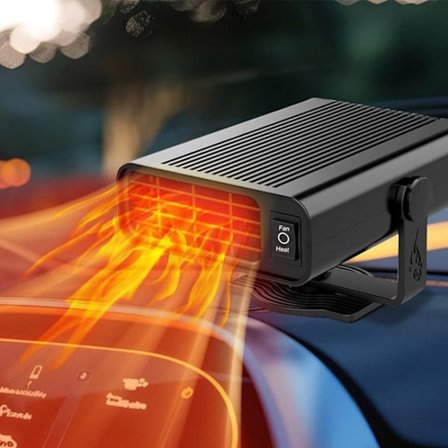 Bærbar 12V bilvarmer - 200W - Rask oppvarming og avriming - 360° roterbar defroster - Passer for biler, bobiler, SUV-er