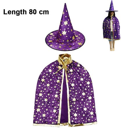 Halloween Costume Wizard Cape Häxkappa med hatt med Stay