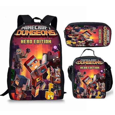 Minecraft Square People Children's Schoolbag Three-piece Set Bag Pencil Bag Backpack