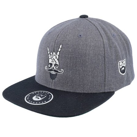 Bearded Man - Harmaa snapback Lippis - Bearded Rock Sign Scull Grey/Black Snapback @ Hatstore