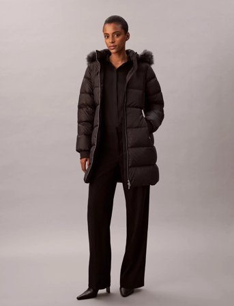 Calvin Klein Long Down Jacket With Fur - Black - S